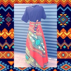 Tradition African  Print Maxi Wrap  Skirt Red